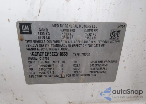 2014 Chevrolet Silverado 1500 Work Truck 1Wt from USA, damaged, VIN 1GCRCPEH5EZ310668